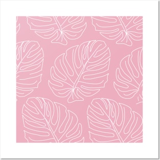 Pink Tropical Leaves Pattern Posters and Art